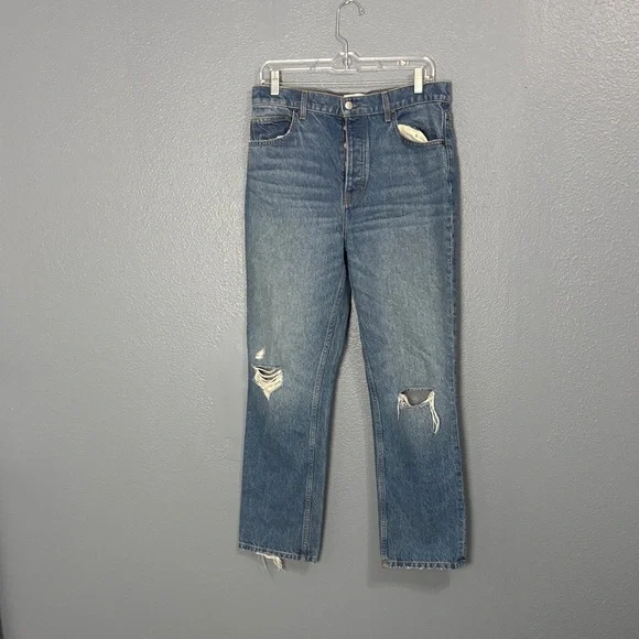 Reformation Cynthia High Rise Straight Jeans Classic Blue Distressed Women Jeans - Picture 2 of 3